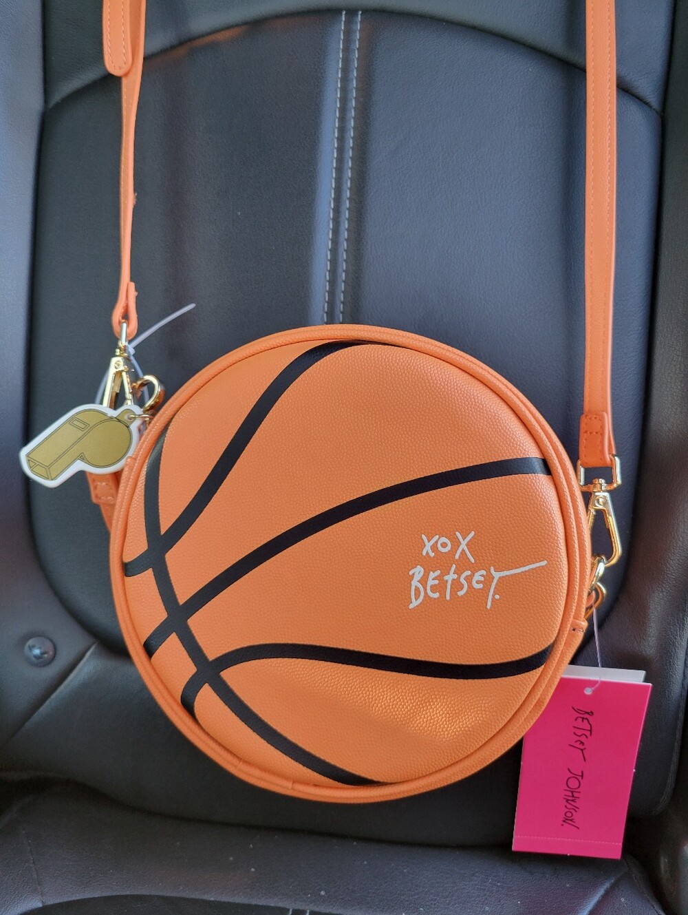 Betsey Johnson Orange Basketball Print Crossbody Bag with Gold Accents